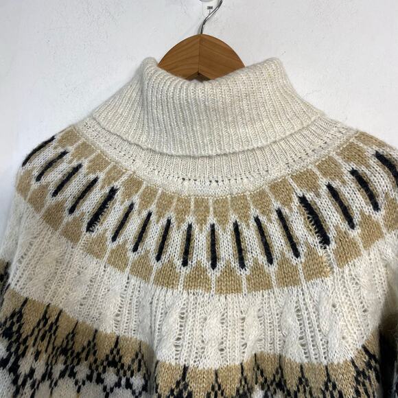 Chunky Fair‎ Isle Turtleneck Sweater 2X Nordic Knit Pullover Cream Cozy Winter - Picture 7 of 10